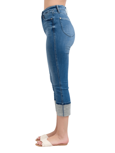 Full Size Skinny Cuff Plus Size Capris Jeans with Pockets, Drestiny, Blue, Medium Blue, Casual Pants, Jeans, United States, USA, 0 (24), 1 (25), 3 (26), 5 (27), 7 (28), 9 (29), 11 (30), 13 (31), 15 (32), 14W, 16W, 18W, 20W, 22W, 24W, Plus size capri jeans, Plus size skinny capri jeans, Plus size cropped skinny jeans, Plus size denim capris, Cuffed plus size capri jeans, shopdrestiny.com